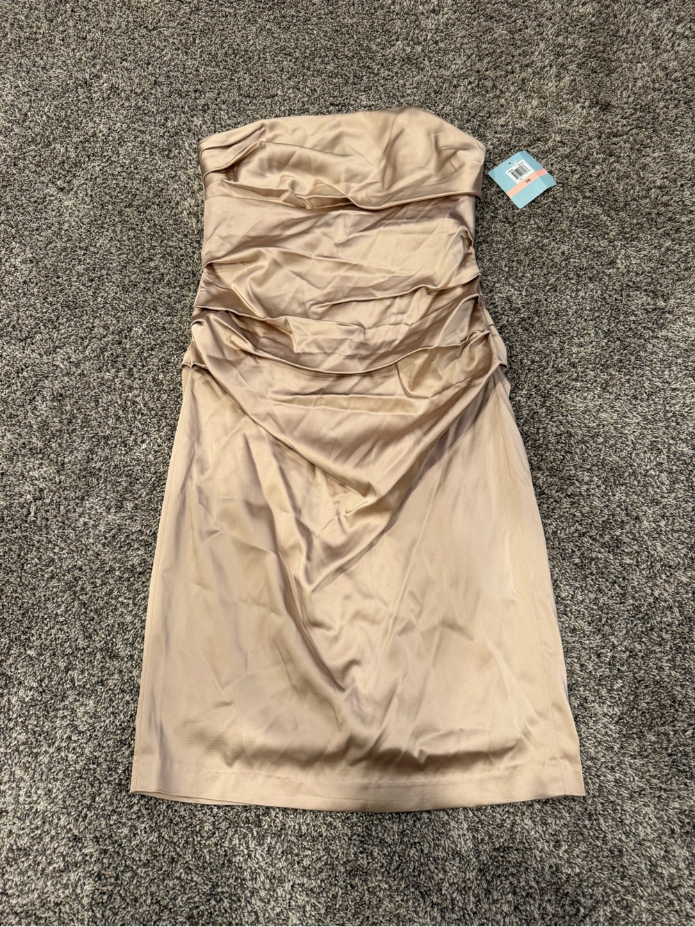 Suzi Chin Maggy Boutique Dress 10 Champagne Strapless Ruched Formal NWT